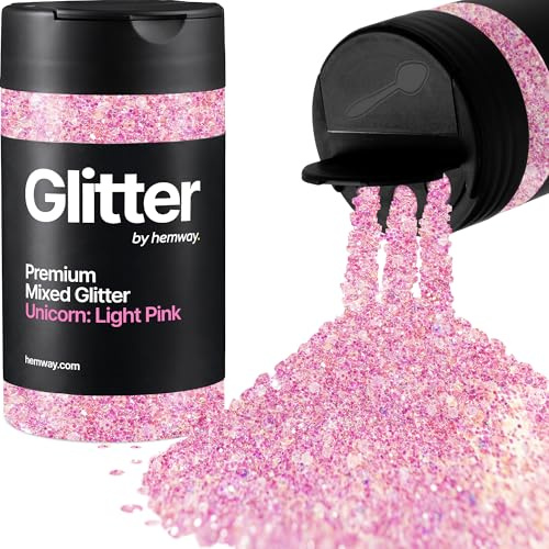 Hemway Unicorn: Light Pink Mix Glitter Shaker, 110g Mixed Size Glitter | for Resin & Epoxy Crafts for Decorating, Halloween, Christmas, Nail, Face, Art