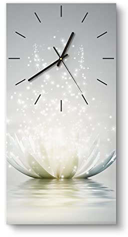 DEQORI Glasuhr | horizontal 30x60 cm | Motiv Funkelnde Lotusblüte | große XXL Design Uhr aus Glas | leise Wanduhr für Wohnzimmer & Küche | moderne Hingucker Uhr für die Wand