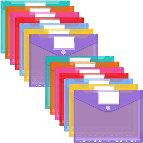 Smarpau 14 Stück Dokumentenmappe a4, 7 Farben dokumententasche A4 zum abheftbar Mappen, Sammelmappe für Dokumente Organisieren mit Binderlöcher/Klettverschluss und Etikettentasche