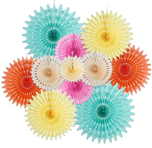 EASY JOY Hanging Paper Fans Party Decorations Mint Green Peach Pink White Honeycomb Paper Fans Spring Summer Hanging Wall Decor for Birthday Baby Shower Tea Party Wedding