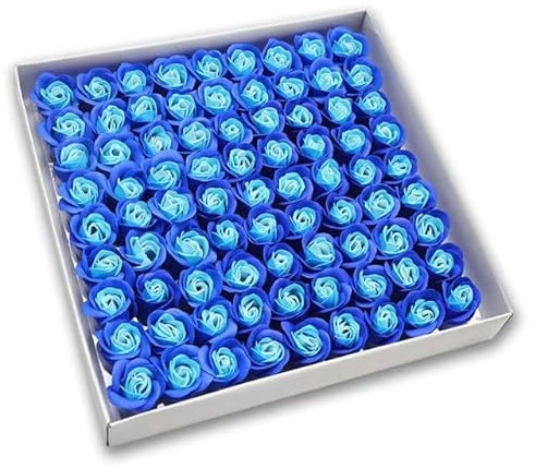 BHADANI 81 Stücke Künstliche Seife Blume Rose Blume Kopf Dekor Blumenkasten Wesentlicher Hochzeitsstrauß Blumengeschenk-Blaue Mischung