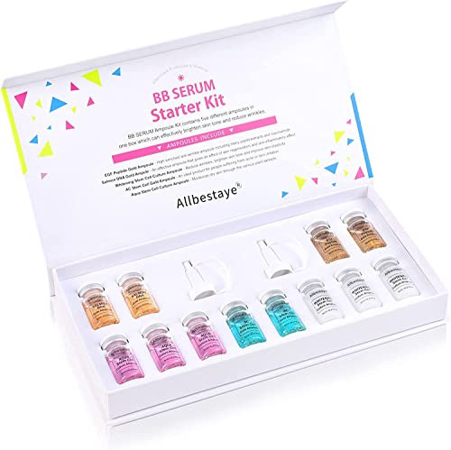 BB Facial Glow Starter Kit für Microneedling, Flüssiges Fundament Semi Permanent Pigments Whitening Concealer, BB Color Serum Hyaluronsäure Ampulle Feuchtigkeitsspendend Anti-Aging 8MLx12PCS