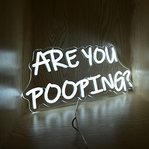 Qianese ARE YOU POOPING? Funny Letters Neon Signs White LED Light for Bathroom Toilet Restroom Wall Decoration USB/Dimmable Switch Bathroom Toilet Restroom Neon Gag Gifts for Husband Boyfriends
