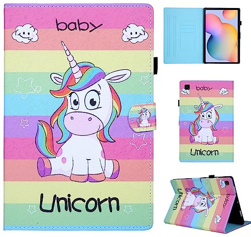 CXTcase Custodia per Samsung Galaxy Tab S6 Lite 10.4 2022/2020,PU Intelligente Tablet Cover Galaxy Tab S6 Lite (SM-P610/P613/P615/P619),Tablet Custodia con Slot per Schede,Unicorno Arcobaleno
