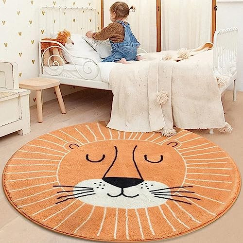 Runder Kind Teppich Wohnzimmer Teppich Ø 90 cm Cartoon-Orange-Löwe