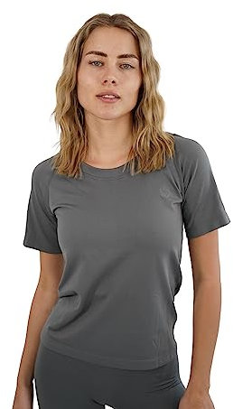 STARK SOUL Sport Shirt Damen Kurzarm Seamless - Racer - Laufshirt, Grau, Größe: M/L