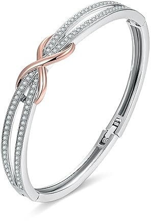 GEORGE · SMITH Bracciale Infinito da Donna Bracciale Infinito da 7 Pollici Placcato in Argento in Oro Rosa con Cristalli, Bracciale da Donna Regalo per la Festa della Mamma Compleanno Moglie Mamma