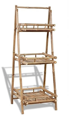 Homgoday Support pliable pour plantes avec 3 étagères en bambou, meubles pour intérieur extérieur, maison salon