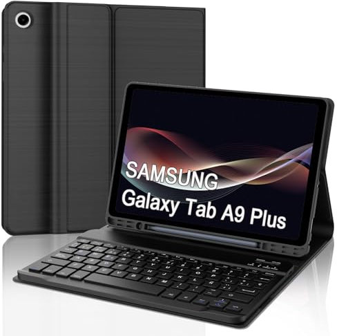 WAVATA Funda Teclado para Samsung Tab A9 Plus - Funda para Samsung Tab A9 Plus (SM-X210/X216/X218) con Teclado España Ñ Bluetooth Desmontable, Negro