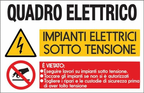 M-ITALY CARTELLO SEGNALETICO - QUADRO ELETTRICO, IMPIANTI ELLETRICI SOTTO TENSIONE - Adesivo Extra Resistente, Pannello in Forex, Pannello In Alluminio (20x31, Plastica)