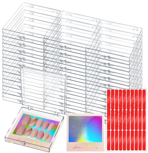 CloudTrip 30 Pack Large (8 x 8cm) Press On Nail Packaging Storage Box with 90pcs Adhesive Tabs & Instruction Card - Acrylic Organizer Case for Artificial Nail for Nail Business Supplies