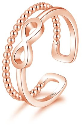 Cangall Silber Damen Ringe, 925 Sterling Silber Offen Verstellbar Doppelringe, Schlicht Verstellbar Ringe Rose Gold Unendlichkeit Fingerringe Vorsteckringe, Stapelbar Offene Knuckle Ringe für Frauen
