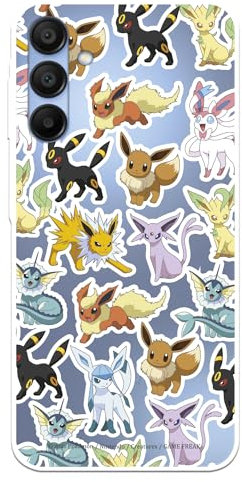 Schutzhülle kompatibel mit Samsung Galaxy A15 5G, offizielle Pokémon Eevee Entwicklungen zum Schutz Ihres Handys. Flexible transparente Silikonhülle mit offizieller Pokémon-Lizenz