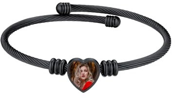 Supcare Armband Schwarz Mädchen Herz Foto Armband mit Gravur Fotoarmbänder Edelstahlarmband Armreifen Schmuck Armkette Charm Memorial Armband Armkettchen Partnerarmbänder Modeschmuck für Schwester