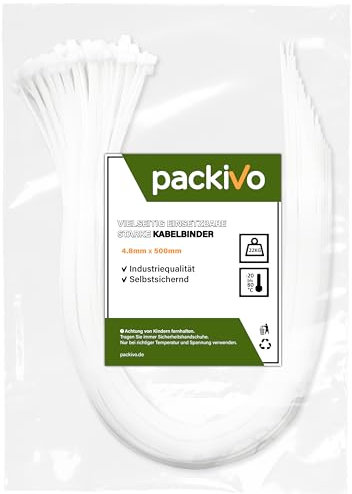 PACKIVO Profi Kabelbinder 4,8 x 500mm Weiss weiß schwarz extra starke lange Kabelbinder Industriequalität Zugfestigkeit 22Kg für Kabelmanagement, DIY, Haus, Wohnen Garten Werkstatt größe Menge wählbar