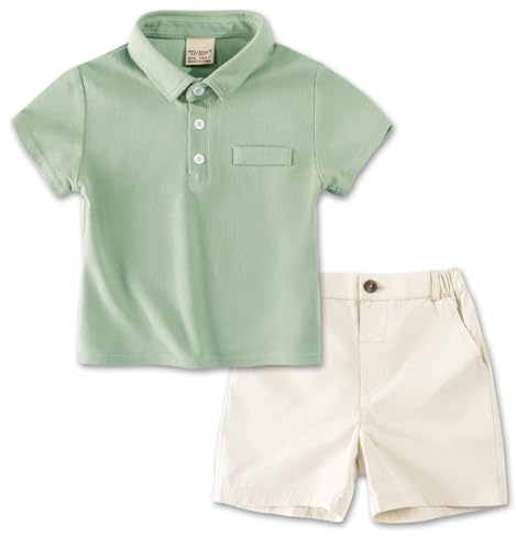 Volunboy Ensembles de Vêtement Bébé Garçon, Manches Courtes Polo T-Shirt avec Short 2 Pièces Tenue d'été pour 1-6 Ans