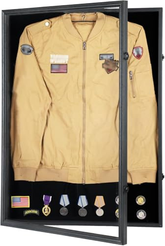 Sboitflmm Militäruniform-Vitrine – Polizeiuniform-Vitrine – abschließbarer Wandschrank mit 98% UV-Schutz-Acryltür für Militäruniform, Jacke, XXL-Trikot, Badage-Schwarz