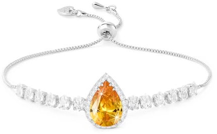 Linawe Citrine Crystal Silver Charm Bracelet, White Gold Chain Bracelets for Women, Yellow Imitation Diamond Rhinestone Birthstone Cute Bracelet, Prom Costume Wedding Jewellery Set