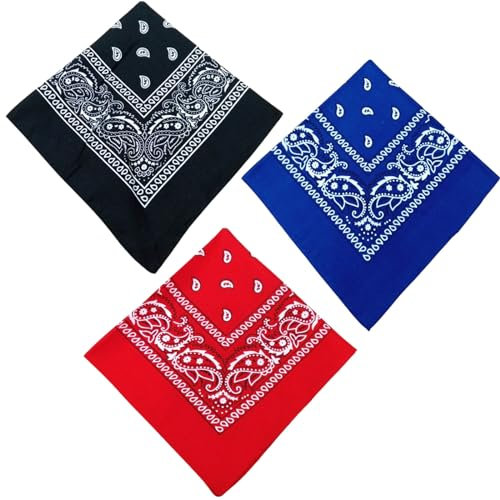 JCKD 3-Teiliges Kopftuch Set, Nicki Schal Als Kopfbedeckung, Unisex Gebundener Paisley Muster Haarschal, Quadratisch (54 x 54 cm) (Blau/Rot/Schwarz)
