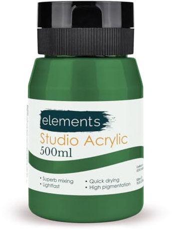 Elements 500ml Acrylic Paint 500 ml Tub - Quick Drying Acrylic Paints with High Pigment and Vibrant Colour Pigment | Grass Green