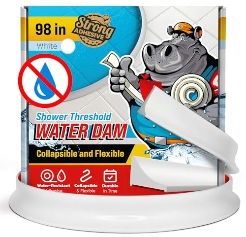 Duschschwelle, Wassersperre, 250 cm, weiß, zusammenklappbar, Dusch-Wasserblocker, Schutz für begehbare Dusche, Wasserschutz für Boden, Duschtür, Wasserblocker von Hippo Dam
