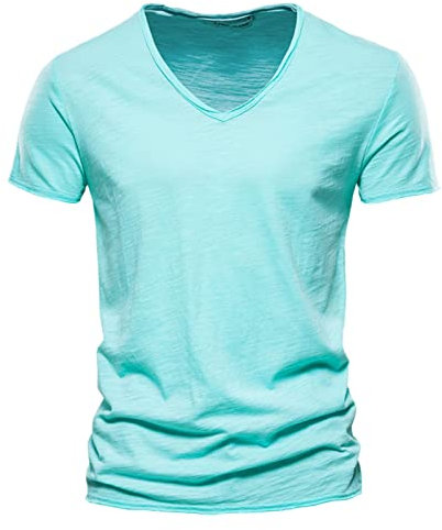 Herrenmode lässig einfarbig Baumwolle V-Ausschnitt Kurzarm T-Shirt Top Tops Mit Traumfänger