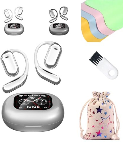 Eraser Xp2 Earbuds, Wireless Open Ear Bluetooth Earbuds, Double Noise Cancelling Earbuds Ear Hanging Headset 5.4 Bluetooth, Intelligent Touch Screen Open Bluetooth Earphones (Silver)