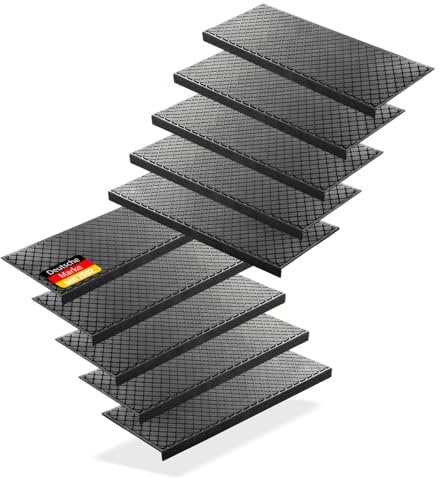 BigDean 10 Stück Stufenmatten aus Gummi – 75 x 25 cm – Outdoor Treppenstufenmatten – Anti Rutsch Gummimatten Karo Design