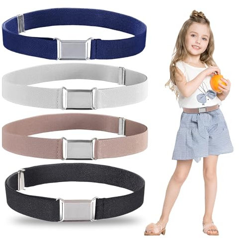 NCOALE 4 Stück Kindergürtel, Elastischer Gürtel Kinder mit Quadratische Schnalle Verstellbarer Kindergürtel Gürtel für Jungen Mädchen Unsichtbare Stretchgürtel (4 Farben)