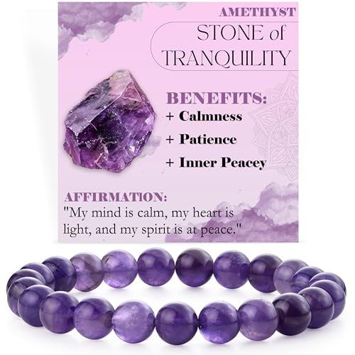 Bivei Amethyst - Gelassenheit Perlenarmband für Frauen 8mm Semi Precious Natural Stone Stretch elastischen Schmuck Yoga Geschenke