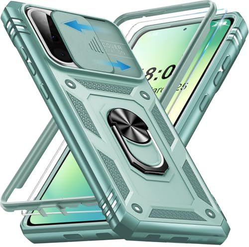 Giyer Panzerhülle für Samsung Galaxy A56 5G Hülle mit Schutzfolie, Handyhülle A56 5G Case mit Kameraschutz 360° Metall Ring Ständer, Stoßfest Schutzhülle für Samsung A56 5G Cover Tasche (Mintgrün)