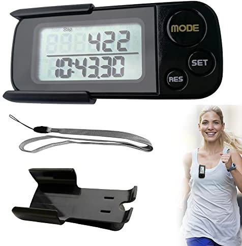 Aoreun 3D Pedometro, Contapassi Portatile con Clip e Cinturino Memoria di 30 Giorni Conta Passi con Ampio display, Traccia passi, Miglia/km, Contacalorie per Uomo Donna Animale Domestico, Nero