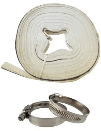 Layflat Discharge Hose 10m15m,20m Length x 25mm 32mm or 50mm Diameter,for Pond, Garden Irrigation, Hot Tub, Swimming Pool,Sump or Dirty Flood Water Discharge.with 2 x Matching Clips (25mm x10m)