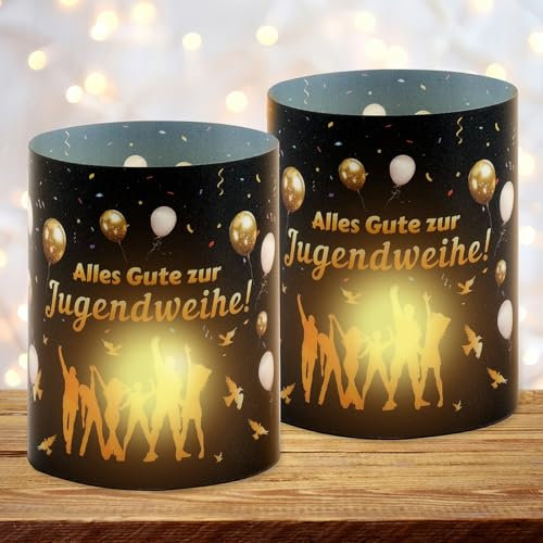 Windlichter Tischdeko Jugendweihe, 12 Stück Windlicht Lichthülle, Alles Gute zur Jugendweihe Deko Junge Mädchen, Party Deko für Teelichter oder Kerzen