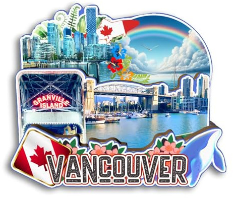 Quwsne Kühlschrankmagnet, Motiv: Vancouver, Kanada, Stadt, Reise, Souvenirs, Touristengeschenke, 3D, klassische Sehenswürdigkeiten, handgefertigt, Handwerk, Heimdekoration -3422