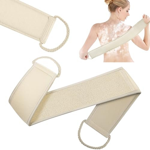 LOPHE Serviette de Bain à Bande Arrière Loofah, Naturelle de Luffa Exfoliante pour le Corps,Gratte Dos Douche,Idéal pour Exfoliant pour le Corps et Lave Dos, pour Hommes et Femmes
