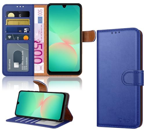 iCatchy for Samsung A26 5G Case with 4 Card Slots Leather Wallet Flip Book RFID Blocking Magnetic Closure Kickstand Shockproof Protective Phone Cover compatible with Galaxy A26 (Blue)