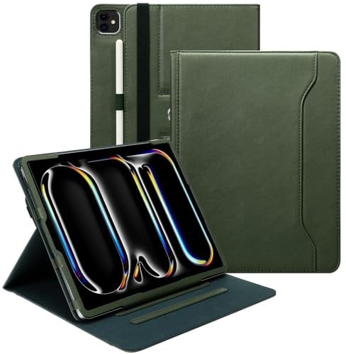 E Net-Case Coque pour iPad Air 13 (M3/M2) 2025/2024 et iPad Pro 13 M4 2024 avec dragonne/Porte-Stylo pour iPad Pro 12.9 2022/2021/2020/2018 (6th/5th/4th/3ème génération) Vert
