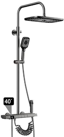 Shower System Thermostatic with Temperature Display, Piano Key Shower Set 12 Rainfall Shower Head, Wall Mount Shower Combo Set with Tub Spout, Hand Shower, Bidet Sprayer, Gun Gray