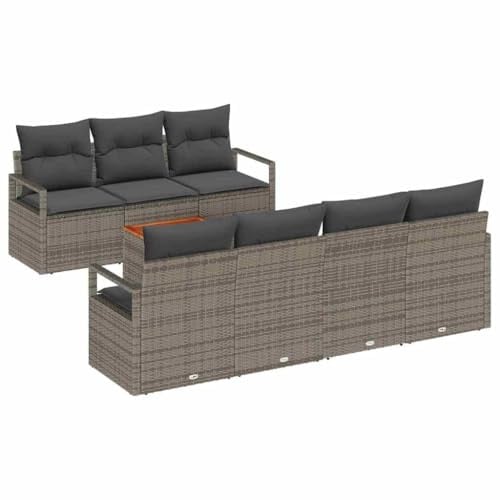 vidaXL 8-teiliges Garten-Sofaset mit Kissen in Grau aus Poly-Rattan | Modernes Outdoor-Möbel mit flexiblem Design, Bequeme Sitzgelegenheit für 6 Personen, langlebig und wetterfest für Deine Terrasse
