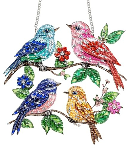 Bimkole Bird Hanging Diamond Art Pearl Art Kits for Adults Pendant C66 | DIY 5D Special Crystal Branches Diamond Painting Window Suncatcher, Acrylic Pearl Art Autumn Winter Wall Decor 20x20 cm