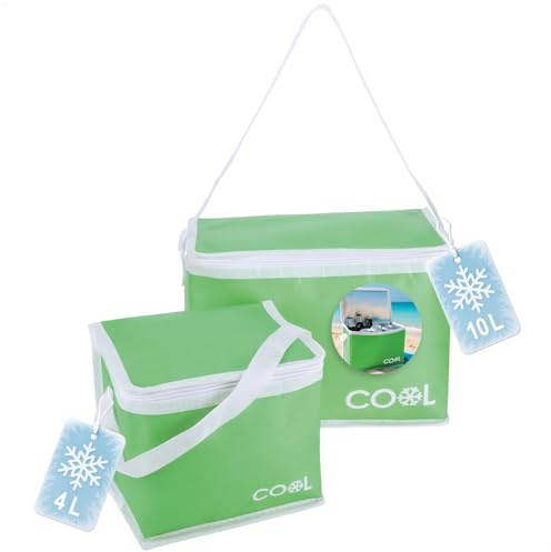 com-four® 2X Kühltasche 4 L, 10 L, Faltbare Thermo-Kühlbox | leichte Isoliertasche für Camping & Outdoor mit Schultergurt und Tragehenkel - Picknicktasche mit Reißverschluss