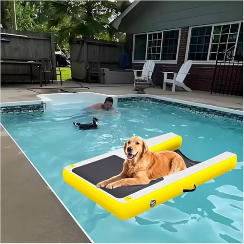 YANGYMM Aufblasbare Hunderampe, Poolrampe für GroßE Hunde, Faltbare Hundewasserrampe, rutschfeste Eva-Bootsrampen, Hundepontonrampen für Pools, Boote, Docks,Yellow-120X90X10cm