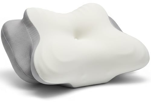 Karmaixon Seitenschläferkissen Nackenkissen Orthopädisches Kopfkissen Mit Verstellbarer Höhe Memory Foam - Lindert Nackenschmerzen, Ideal Für Seiten Und Rückenschläfer (Grau+Weiß, Feste Höhe)