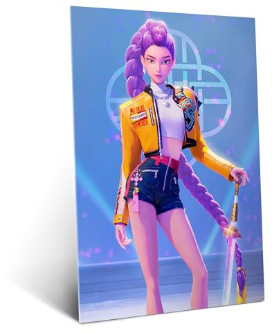 Displate Metallposter KPop Demon Hunters Wandbild (2025) - Netflix - Rumi with Purple Sword - Huntrix Kpop Geschenk – Premium Wanddekoration Wand Deko Wohnzimmer Film Poster - 32 x 45 cm