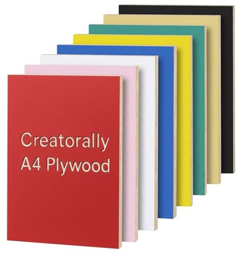 Creatorally 8 Pack Pre-Painted Colored Plywood Sheets, 11.7x8.27x1/8 (3mm) Basswood Boards, 8 Mixed Colors for Laser Cutting, Engraving, DIY Crafts, Home Décor, Model & Ornament Making