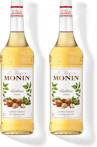 Monin Sirup Haselnuss (1 x 1,0l) - Aromatische Vielfalt für Kaffee - Cocktails und Desserts - Nussiger Geschmack (Packung mit 2)