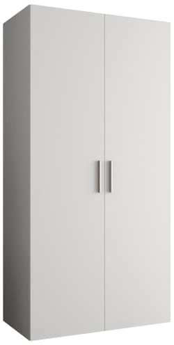 MEBLE KRYSPOL - Kleiderschrank - Garderobenschrank - 100 cm x 202 x 52 cm - Schrank mit Kleiderstange, 2 Türen - für Schlafzimmer, Flur - BARI, Weiß, Griff Silber