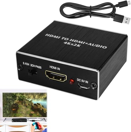 GSGFUIS 4K x 2K HDM1 Audio Extraktor Splitter, HDM1 Sound Splitter, HDM1 zu HDM1 Audio und Optisch SPDIF Konverter mit 3,5mm Stereo Audio Splitter Adapter, Converter Adapter