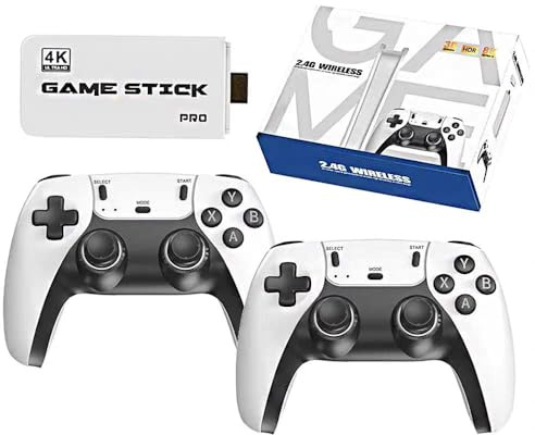GameRetro Console de Jeu Sans Fil, Dongle HDMI 4K, Version 2025, 9 Émulateurs Intégrés, 20000+ Jeux Préinstallés, Ensemble avec 2 Manettes Noires (128G+Two Wireless Controllers+40000Games White)